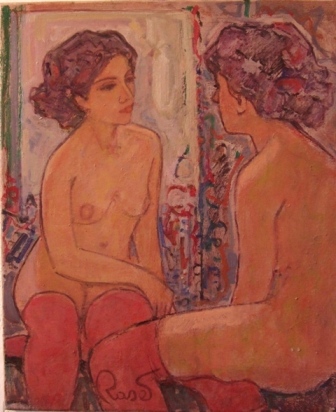&quot;El espejo&quot;, óleo s / t, 55 x 46 cm.